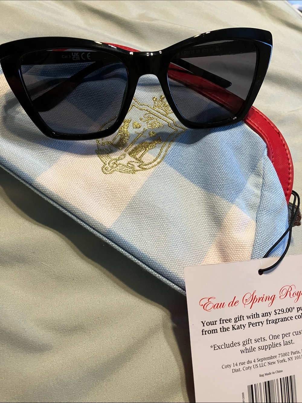 Katy Perry Collections Striped Cosmetic Pouch with Red Trim w FREE SUNGLASSES!!